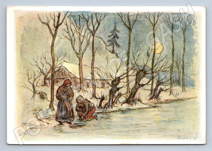 Postcard winter landscape colored 1958 (M2842)