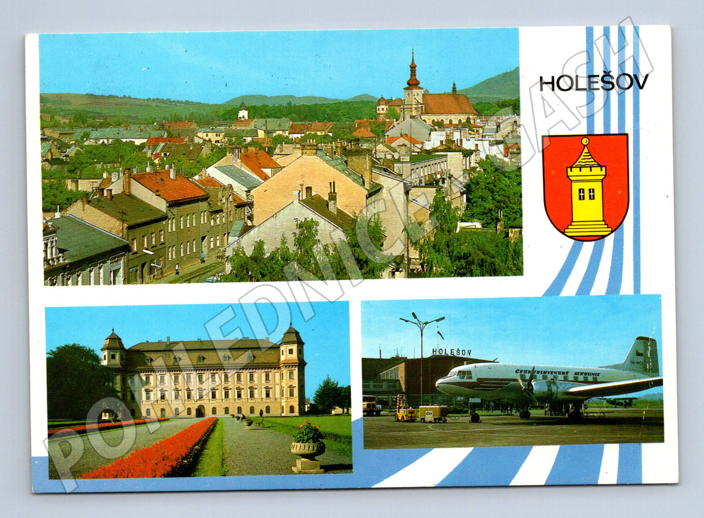 Pohlednice Holešov celkový pohled zámek letiště 1968 (M28430)
