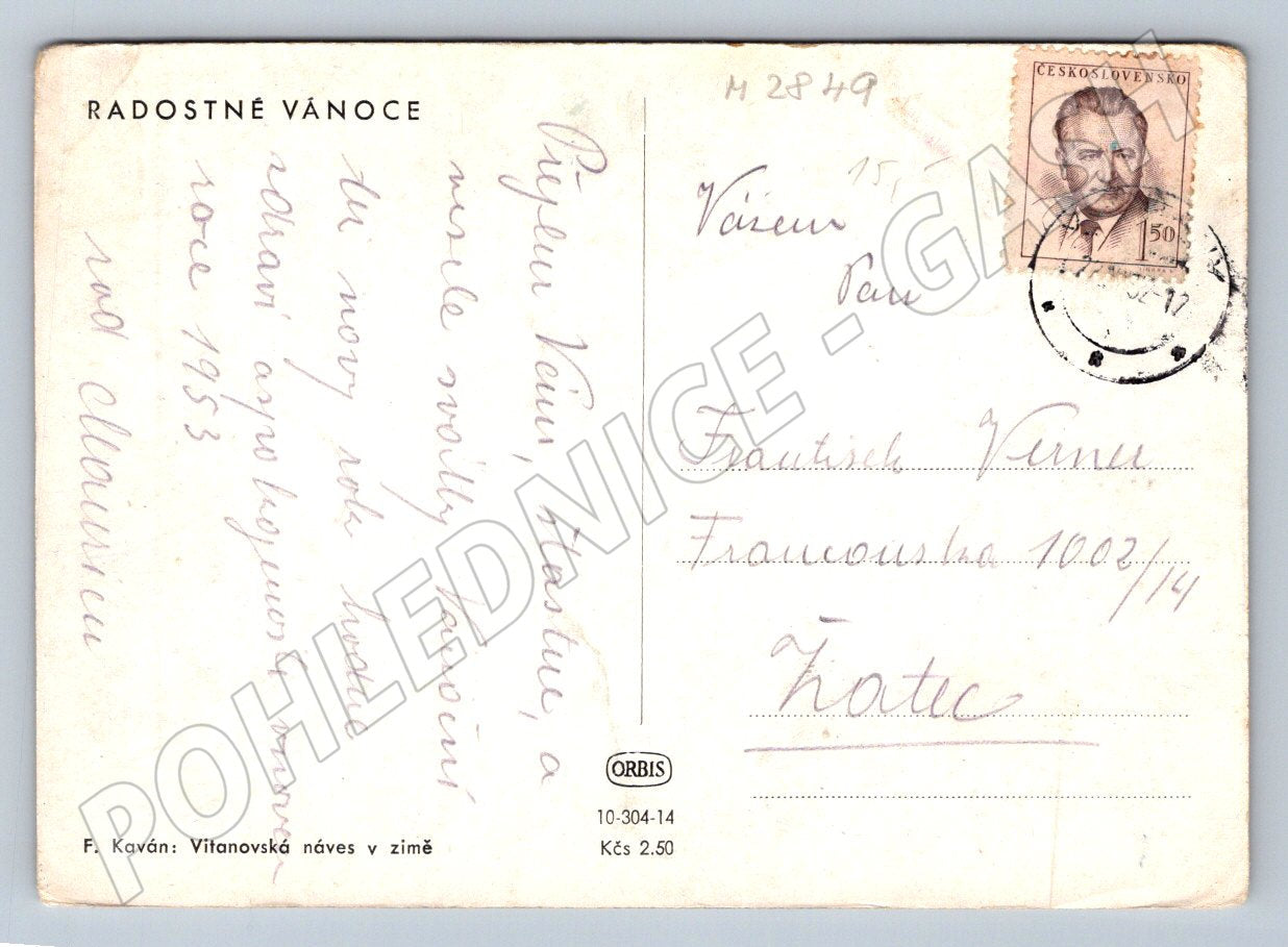 Postcard F Kaván Vitanovska village square in winter (M2849)