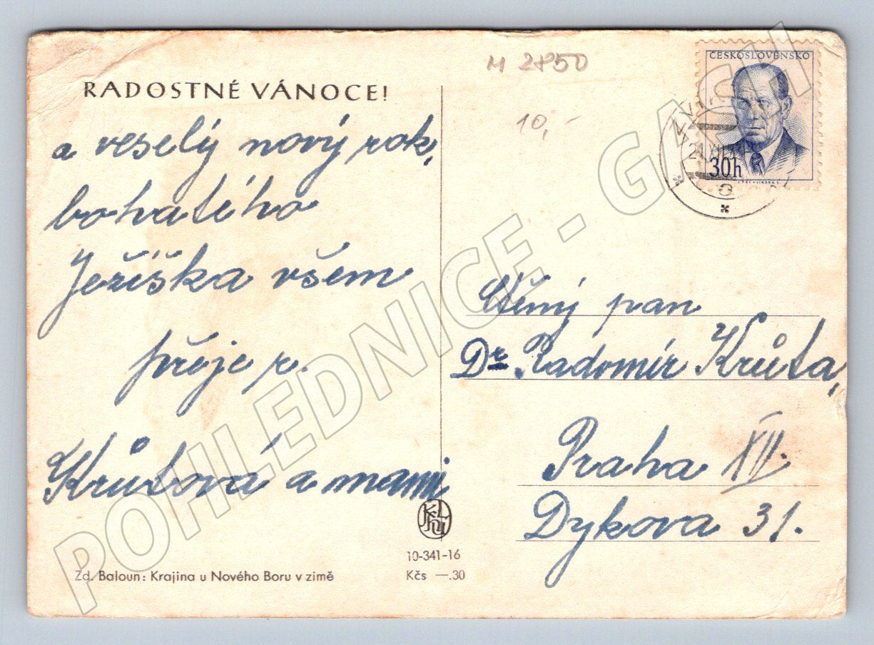 Postcard Zdeněk Baloun Landscape near Nový Bor 1952 (M2850)