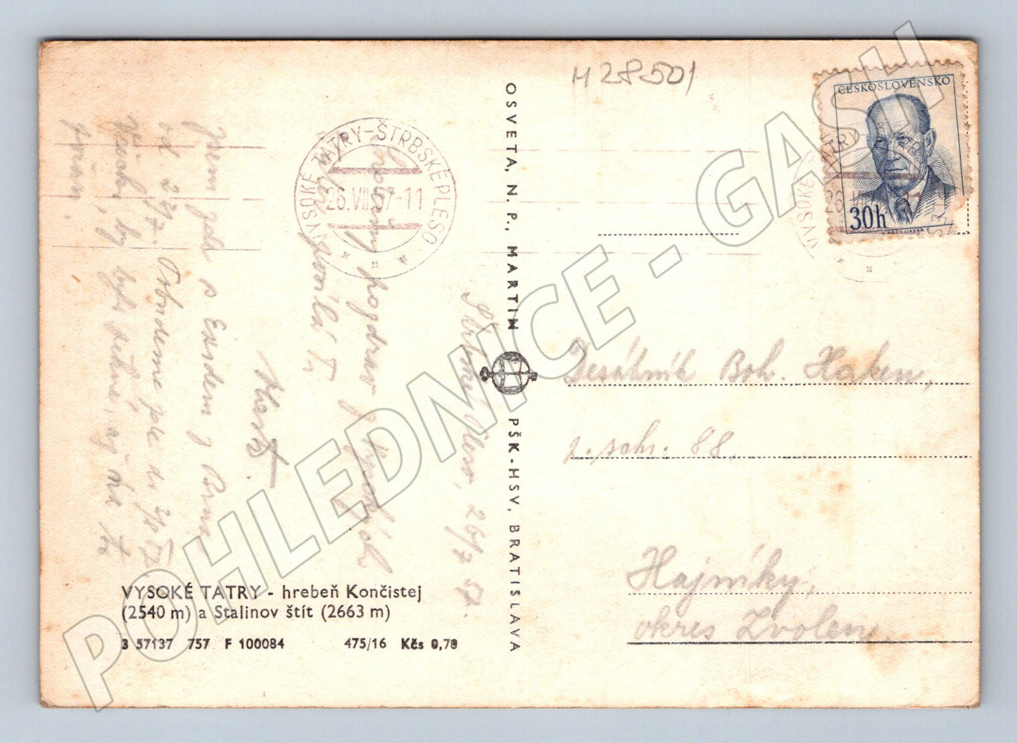 Pohlednice Slovensko Vysoké Tatry hřeben Končistej 1957 (M28501)