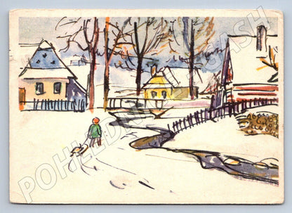 Painted Christmas postcard with winter motif 1966 (M2851)