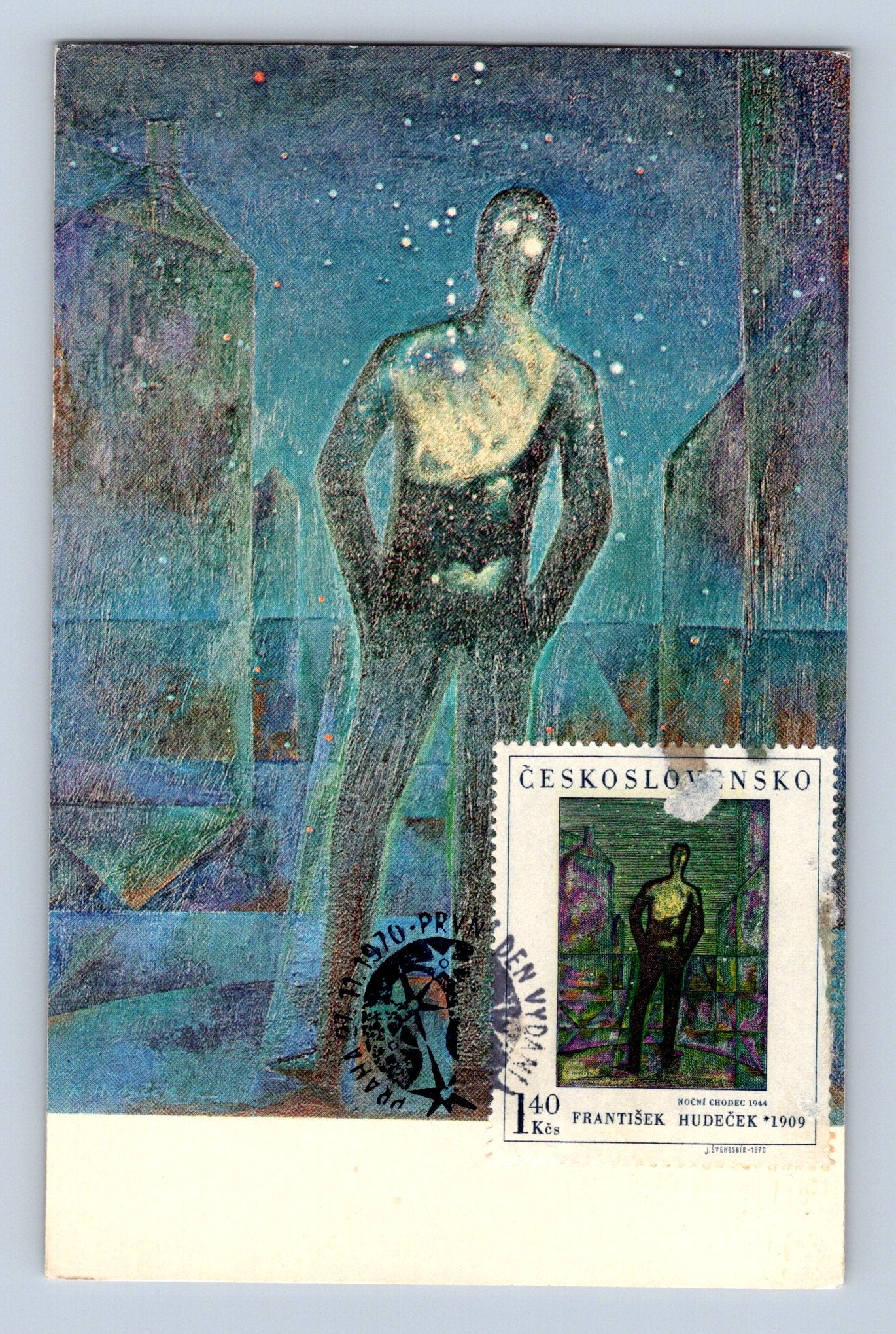 Pohlednice Noční chodec F. Hudeček 1970 (M28547)
