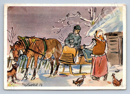 Postcard horse-drawn carriage V Sedláček 1957 (M2856)