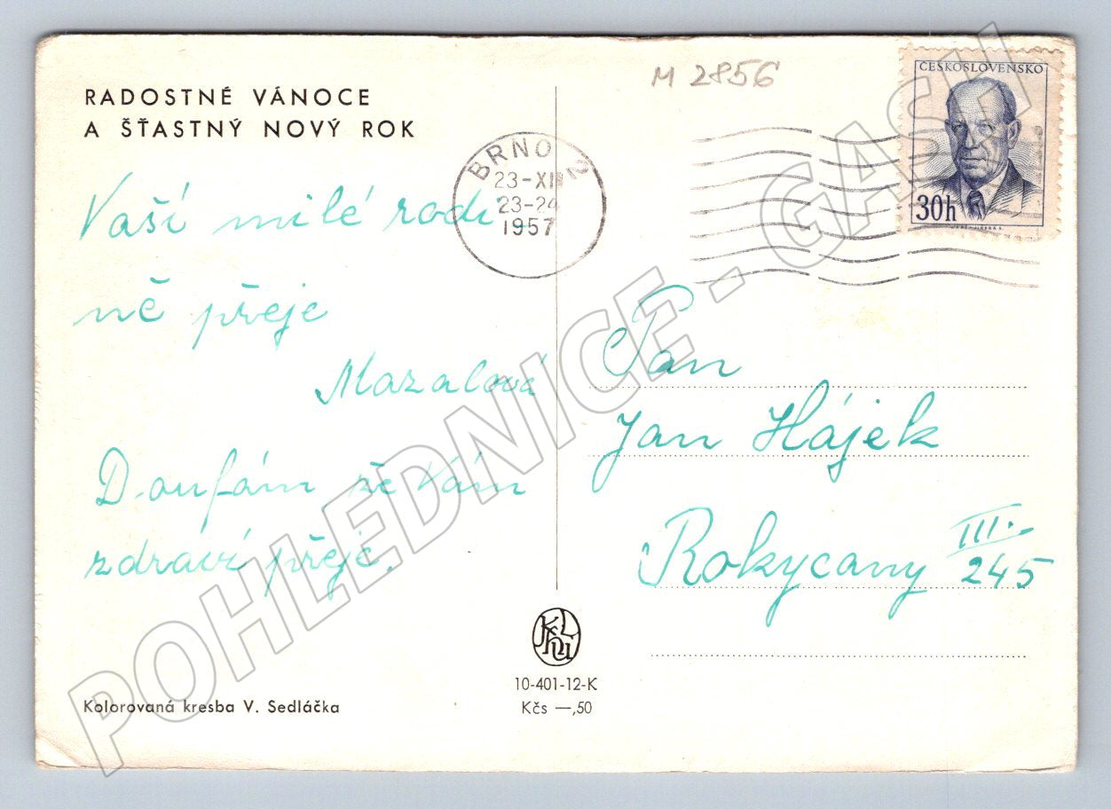 Postcard horse-drawn carriage V Sedláček 1957 (M2856)