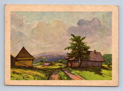 Pohlednice venkovská krajina s chalupami 1938 (M28560)