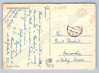 Postcard sleigh and cat winter motif 1956 (M2857)