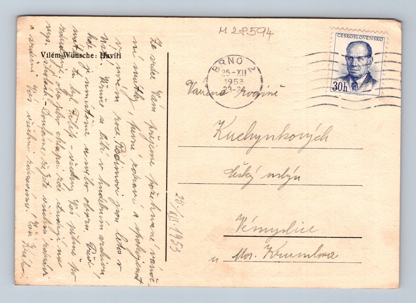 Pohlednice Vilém Wünsche Havíři 1953 (M28594)