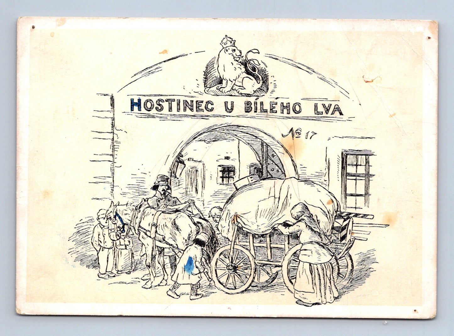 Pohlednice Hostinec U Bílého Lva, styl M. Aleš (M28596)