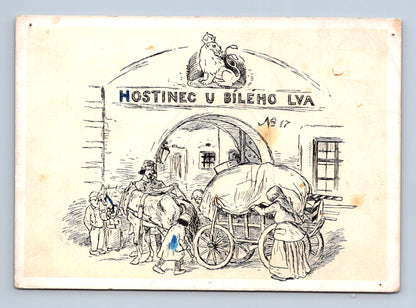 Pohlednice Hostinec U Bílého Lva, styl M. Aleš (M28596)