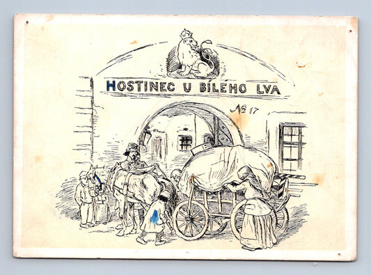 Pohlednice Hostinec U Bílého Lva, styl M. Aleš (M28596)