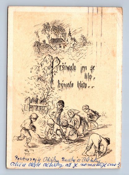 Pohlednice Praha humorná scéna s blátem 1925 (M28597)