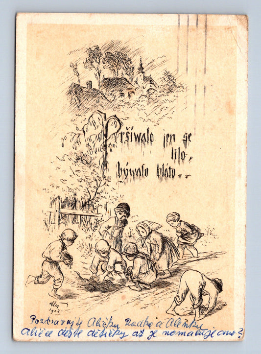 Pohlednice Praha humorná scéna s blátem 1925 (M28597)