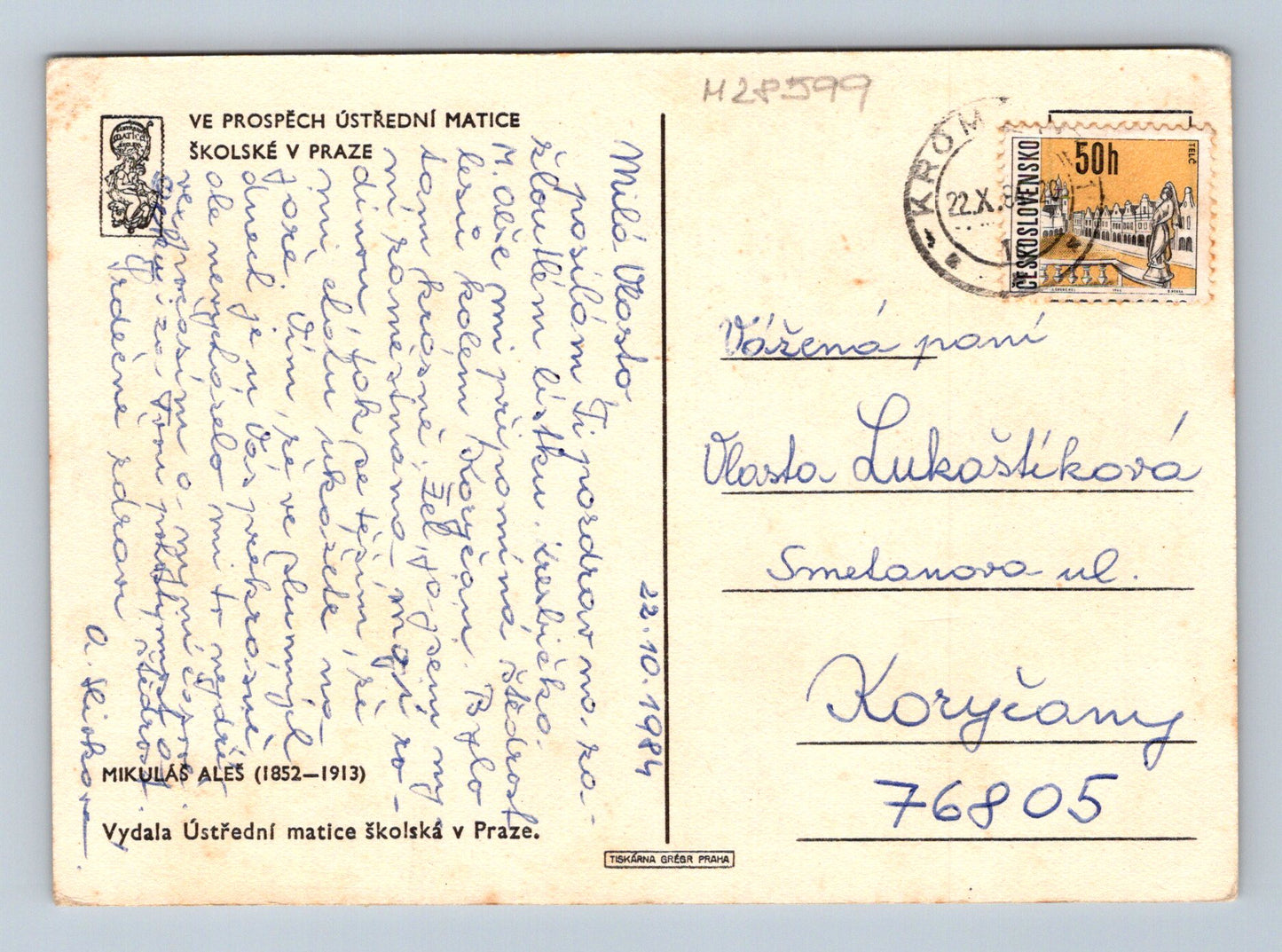 Pohlednice Mikoláš Aleš motiv jídlo 1944 (M28599)