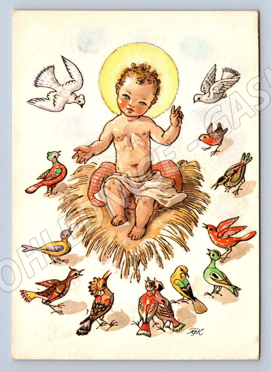 Postcard Santa Claus and Christmas Birds 1969 (M2860)