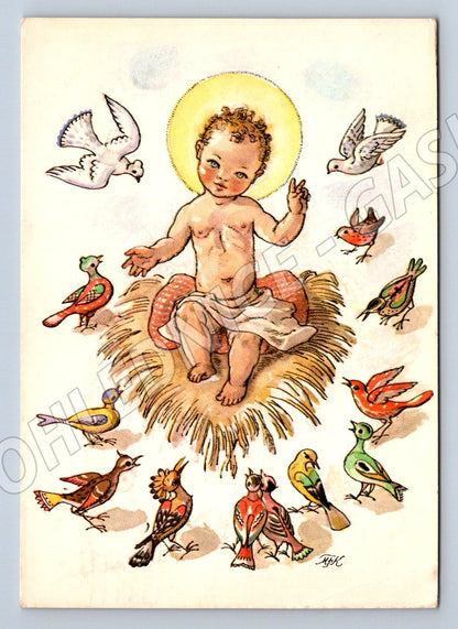 Postcard Santa Claus and Christmas Birds 1969 (M2860)