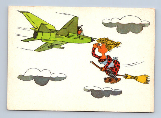 Německo Východní karikatura letadlo a čarodějnice 1984 (M28600)