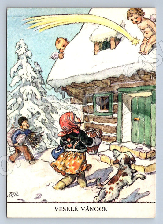 Postcard folk motifs Merry Christmas retro (M2861)