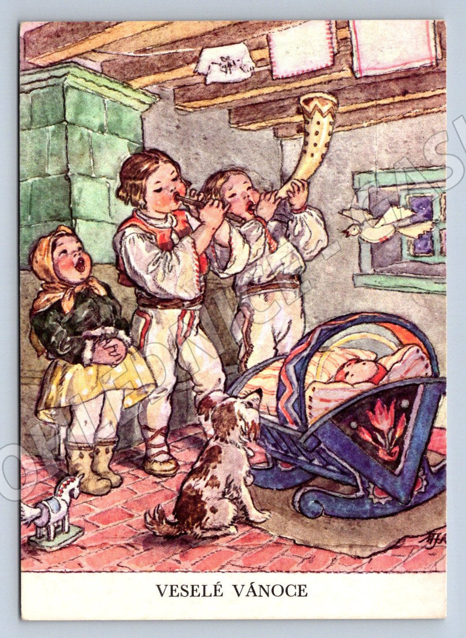 Postcard children in traditional costume M Fischerová Kvěchová (M2862)