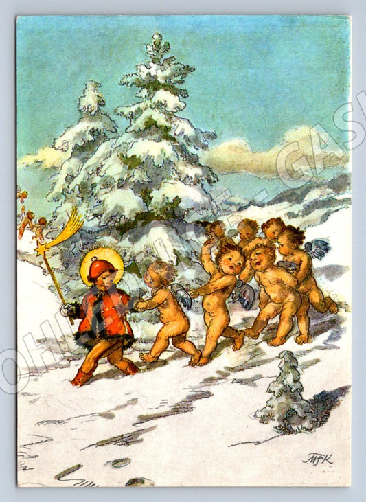 Postcard M Fischerová Kvěchová angels winter (M2863)