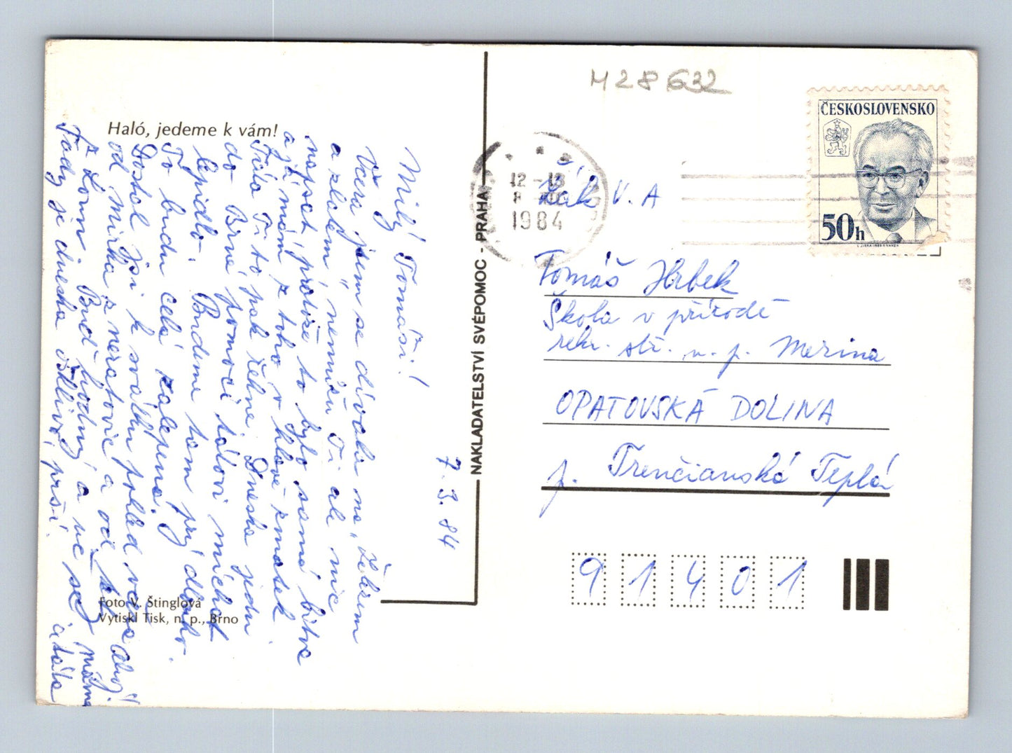 Pohlednice Hele a U lyžování, pád na lyžích 1984 (M28632)