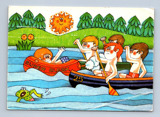 Pohlednice děti na lodičkách karikatura 1983 (M28634)