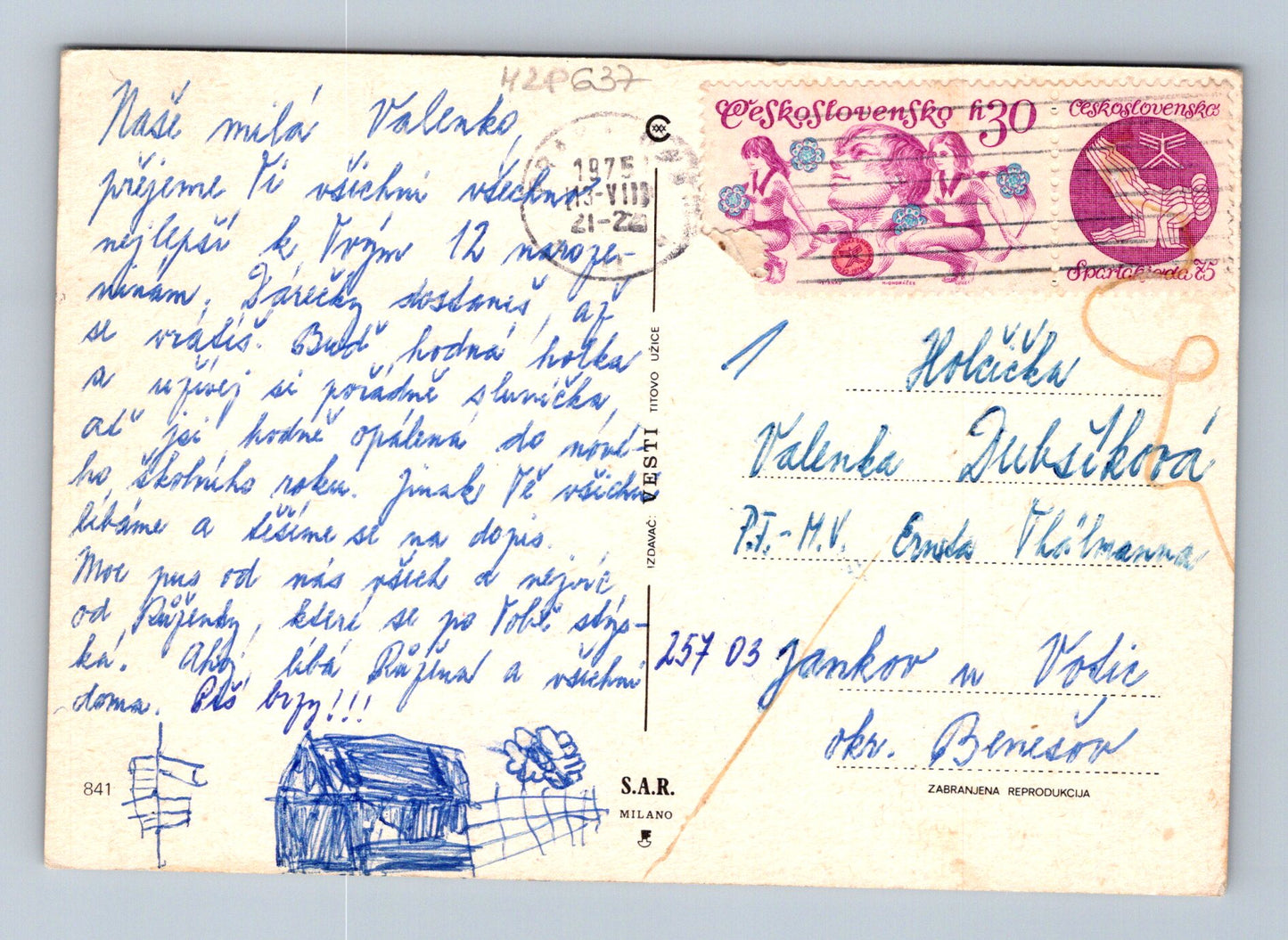 Pohlednice děti zvířata kreslený motiv 1975 (M28637)
