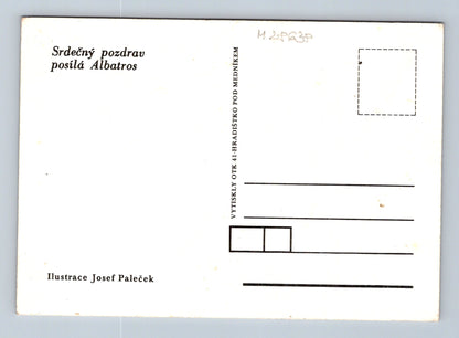 Pohlednice chlapec na tubu a kočka Josef Paleček (M28638)