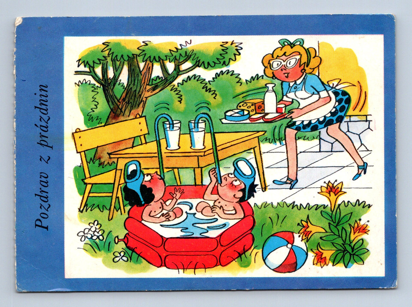 Pohlednice letní motiv děti prázdniny 1974 (M28642)
