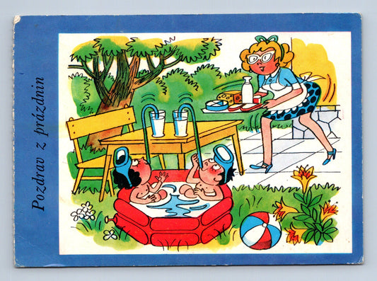 Pohlednice letní motiv děti prázdniny 1974 (M28642)
