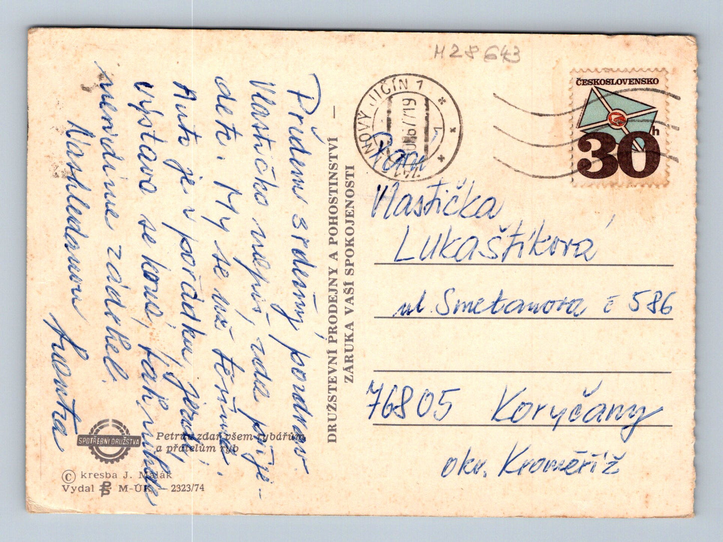 Pohlednice rybář s neobvyklým úlovkem 1969 (M28643)