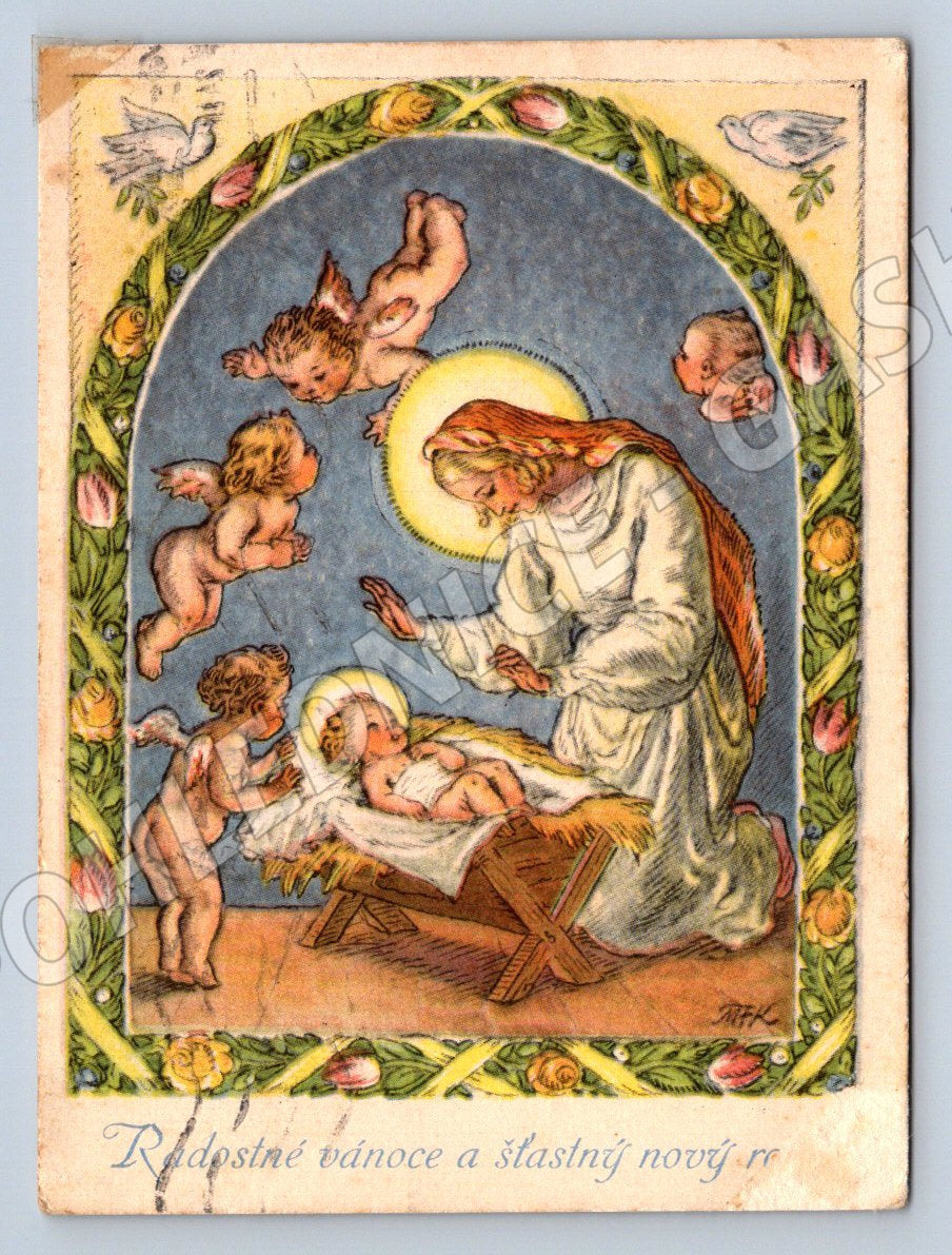 Postcard Madonna with Baby Jesus and Angels 1947 (M2865)