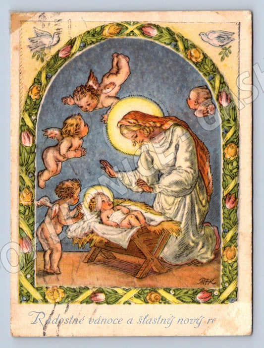 Postcard Madonna with Baby Jesus and Angels 1947 (M2865)