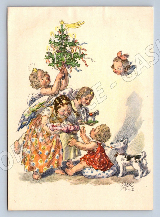 Postcard angels M Fischerová Kvěchová Merry Christmas (M2866)