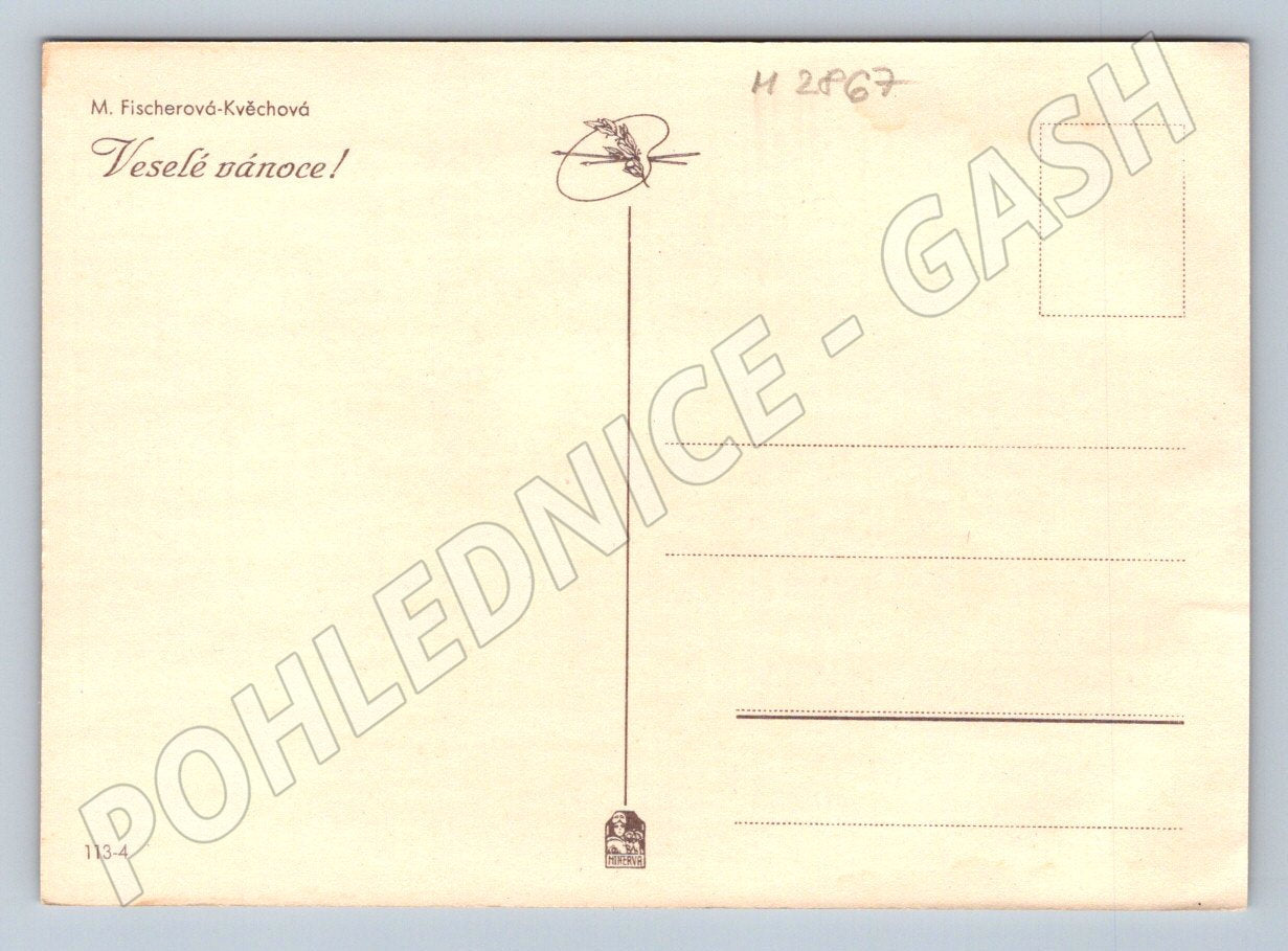 Postcard M Fischerová Kvěchová Merry Christmas (M2867)