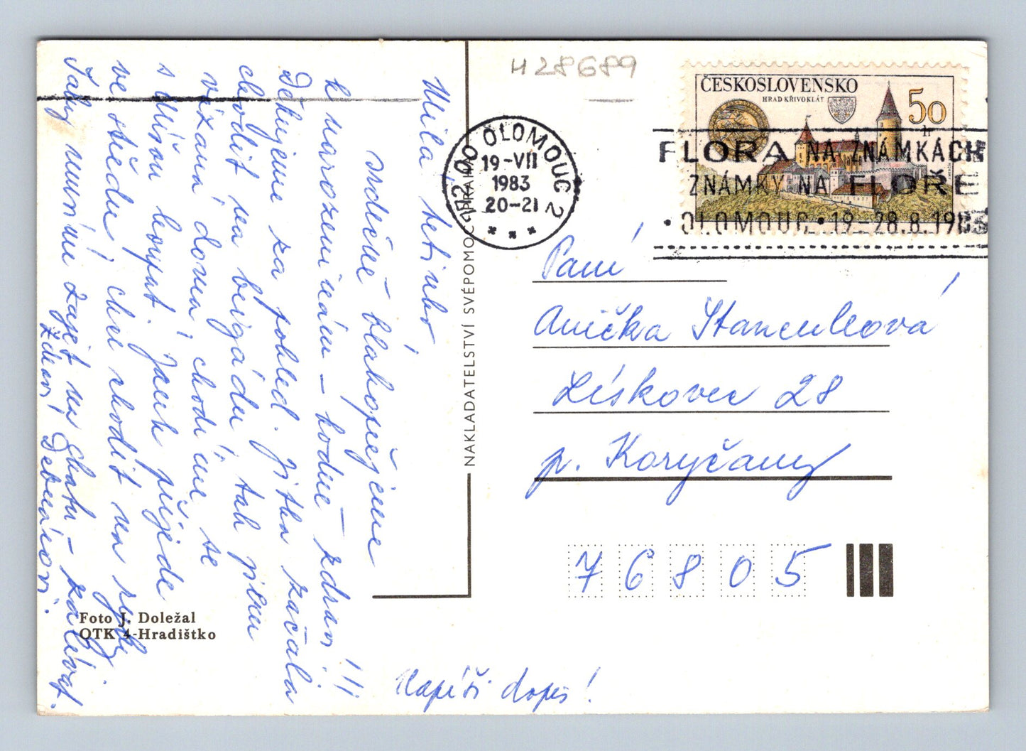 Pohlednice tři růže Srdečné přání 1983 (M28689)