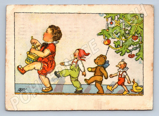 Postcard Czechoslovakia 1949 figures and Christmas tree (M2870)