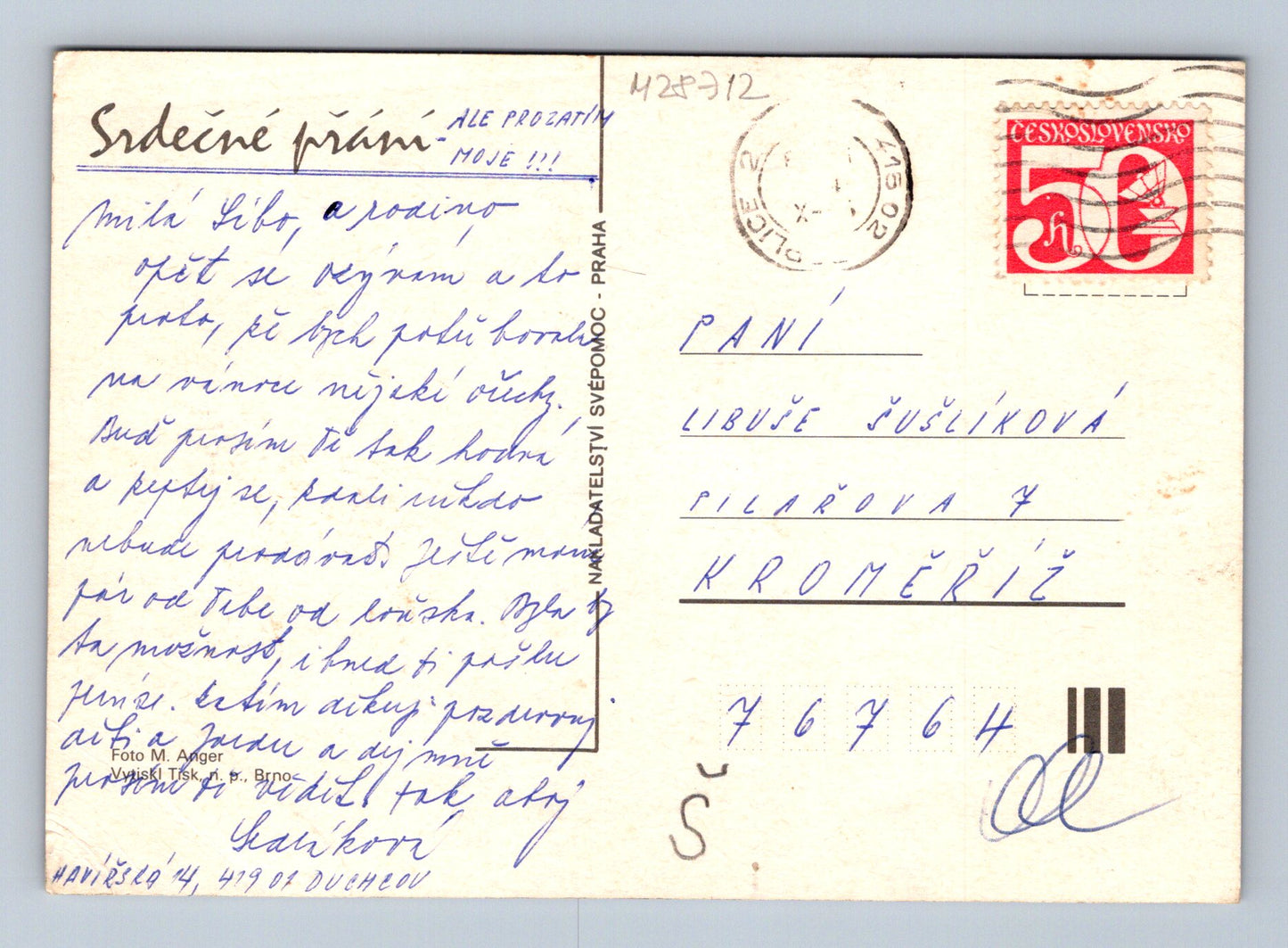Pohlednice Šeřík květiny 1950 (M28712)