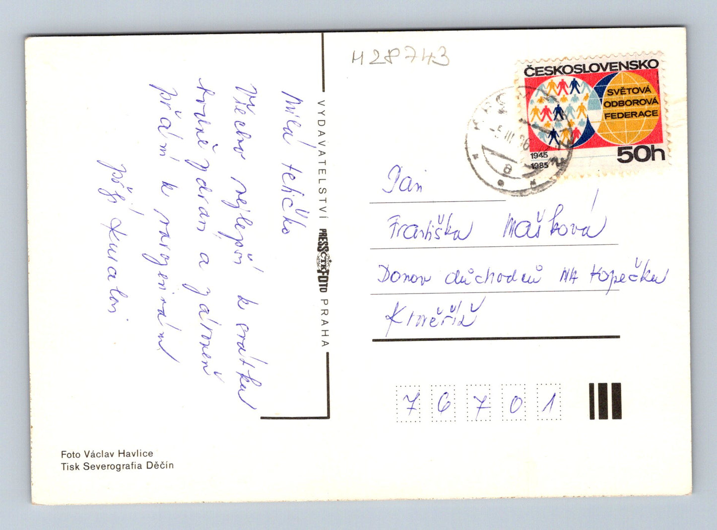 Pohlednice červené růže 1985 (M28743)