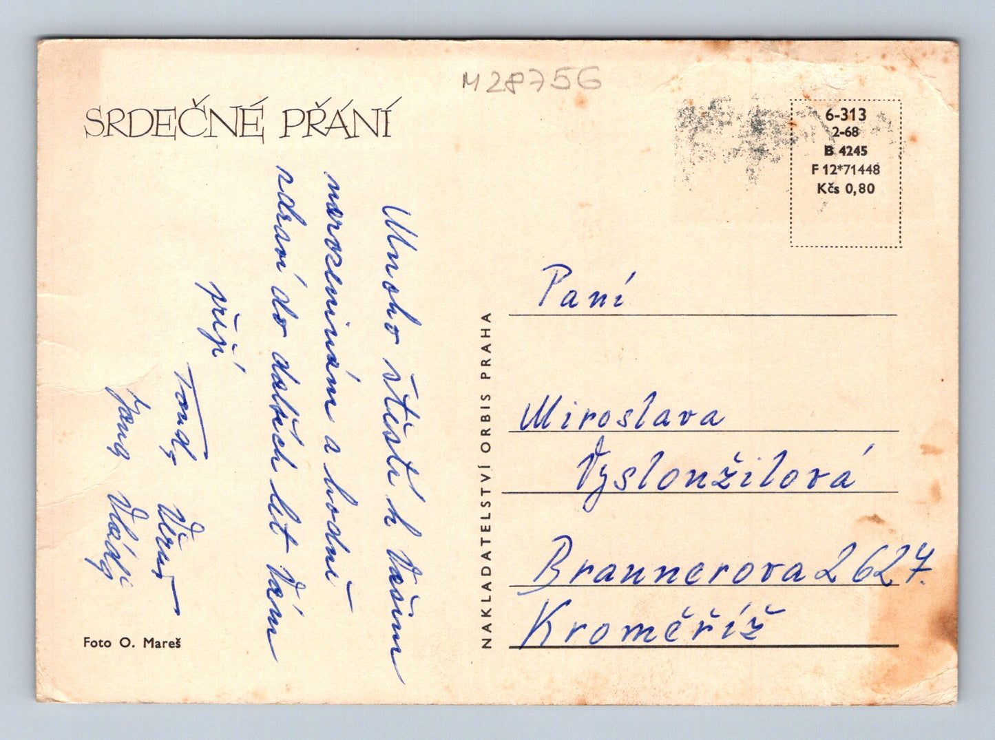 Pohlednice dvě červené růže 1968 (M28756)