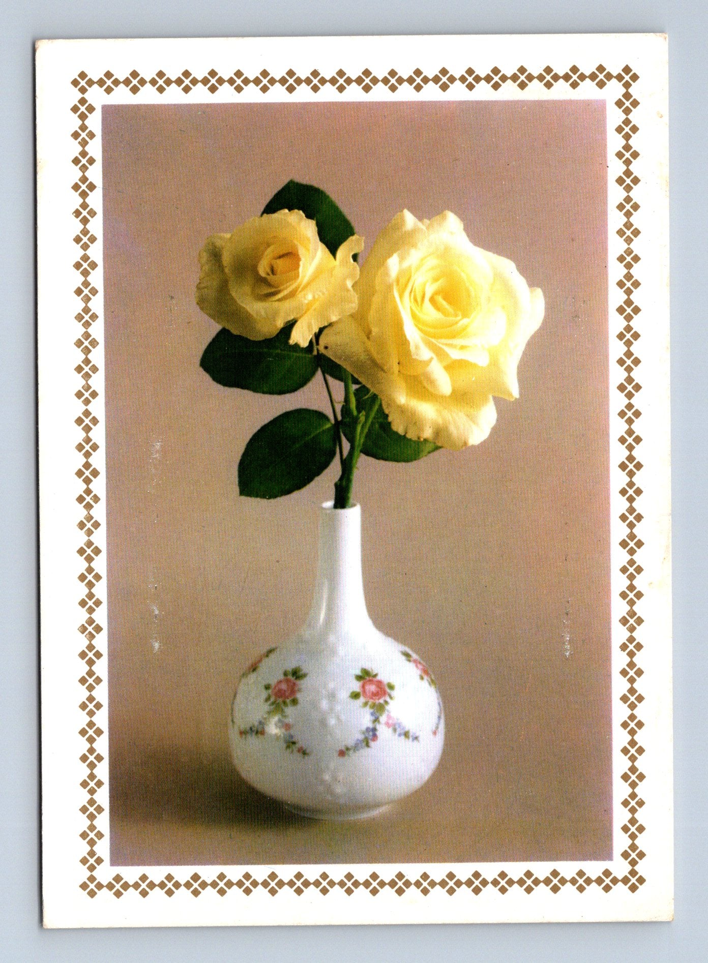 Pohlednice žluté růže ve váze 1991 (M28761)