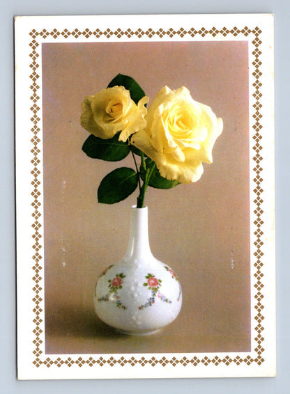 Pohlednice žluté růže ve váze 1991 (M28761)