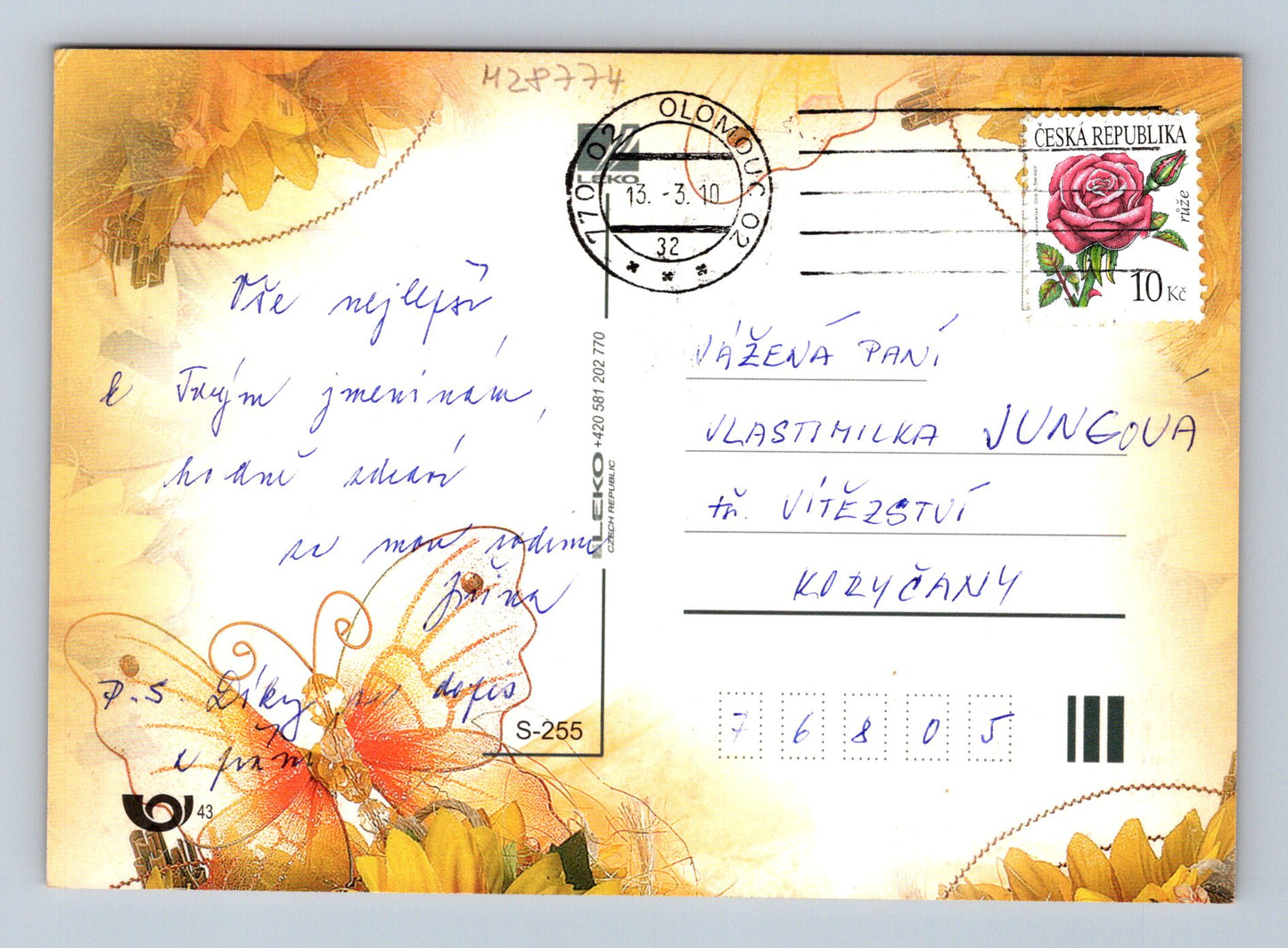 Pohlednice Blahopřání slunečnice 2002 (M28774)