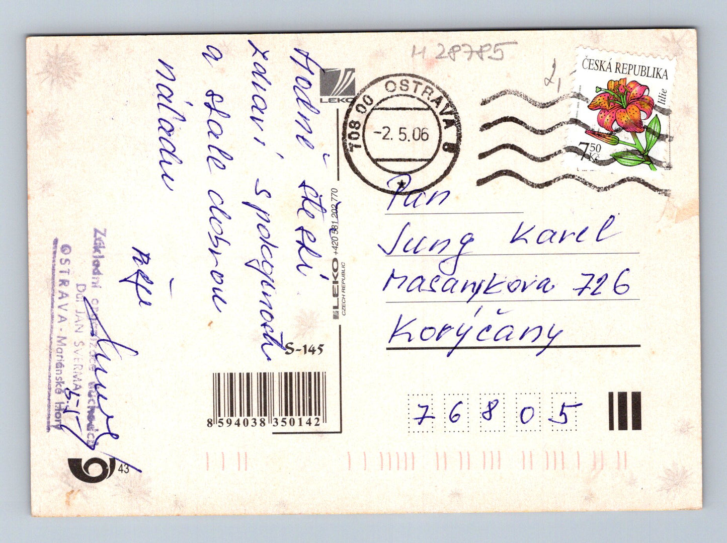 Pohlednice Srdečné blahopřání květiny a ovoce 2006 (M28785)