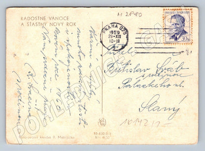 Postcard B Matějíček winter motif Czechoslovakia 1959 (M2880)