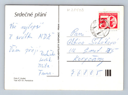 Pohlednice Kytice květin v zelené váze (M28803)