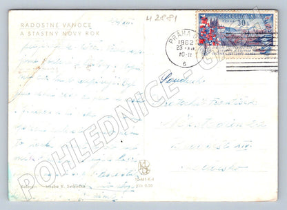 Postcard V Sedláček winter countryside with sledges 1961 (M2881)