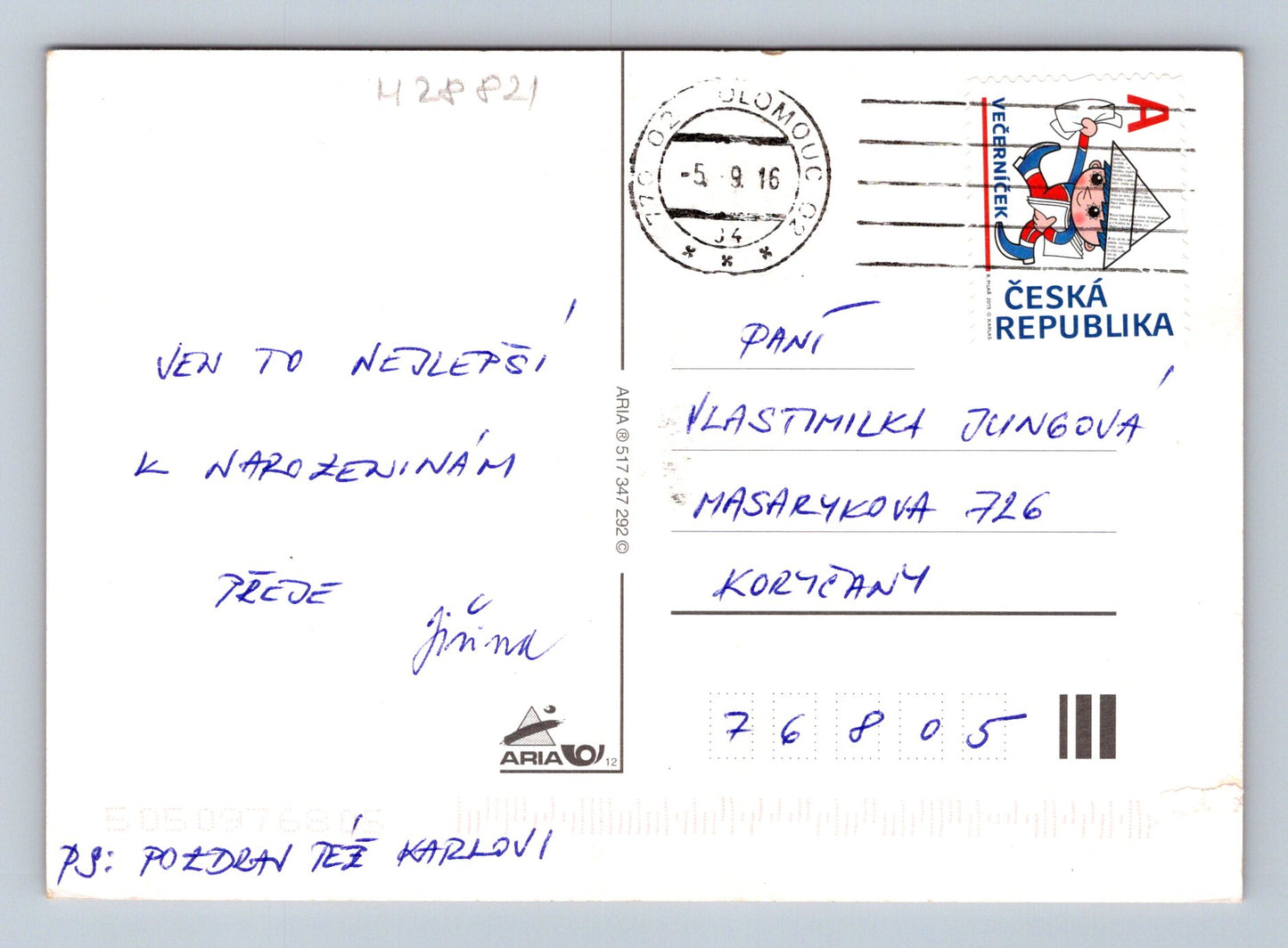 Pohlednice Kytice květin ve váze 2016 (M28821)