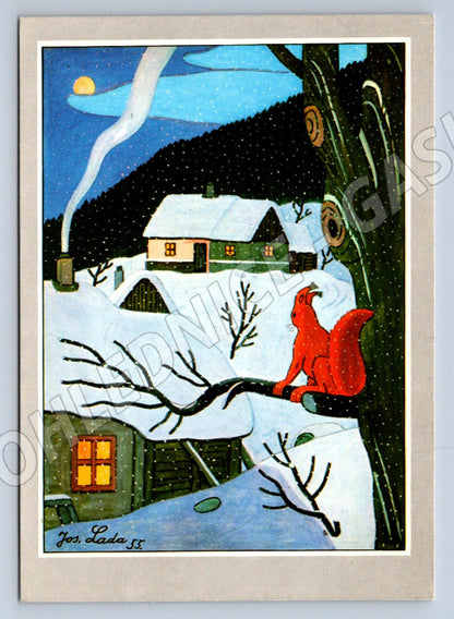 Postcard Josef Lada Winter landscape with a hen 1955 (M2884)