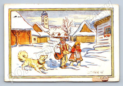 Postcard J Hall Christmas in Važec Carol (M2886)